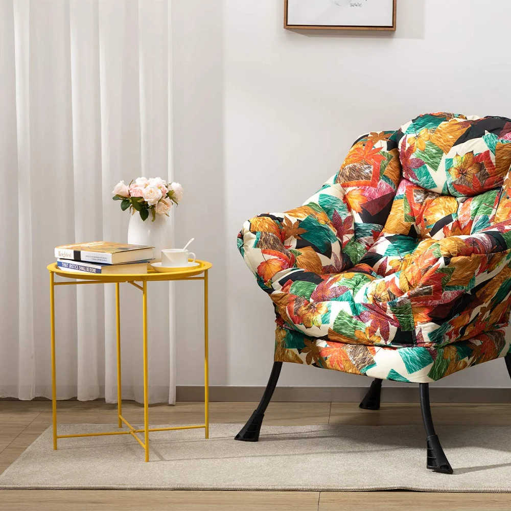 

Fabric Lazy Chair Modern Accent Contemporary Lounge Single Steel Frame Leisure Sofa with Armrests and A Side Pocket Maple Leaf