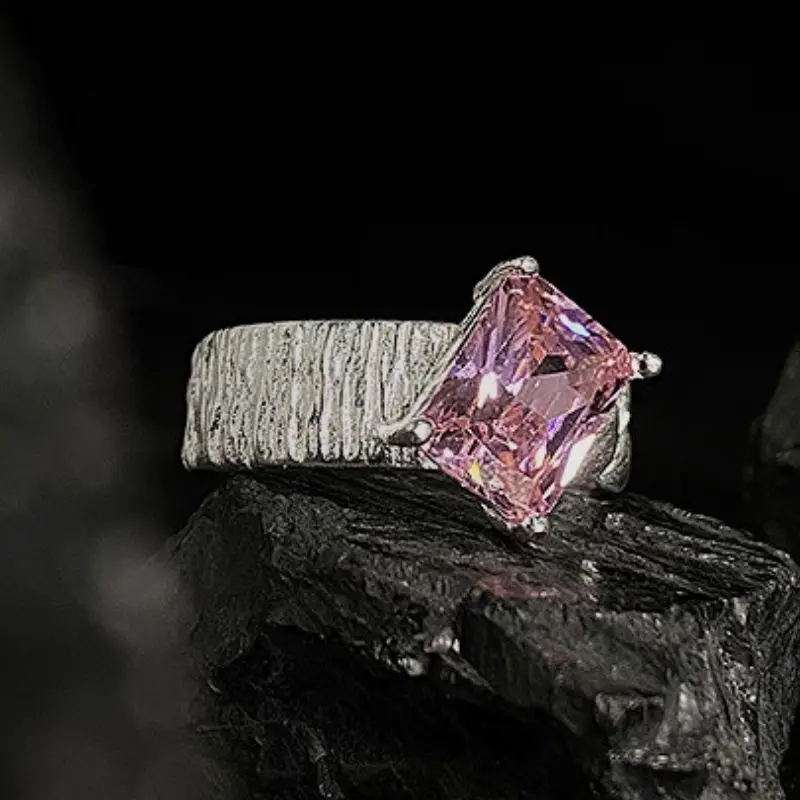 

Surflove Personality Exaggerated Irregular Pink and White Zircon Men's Women's Opening Adjustable Ring Luxury Gothic Accessories