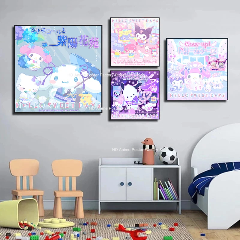 Kawaii Kuromi Cinnamoroll Hello Kitty плакат моя мелодия Милая Аниме Картина на холсте для