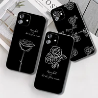 fashion black flower phone case for iphone 13 pro max 12 mini 11 x xs xr 7 8 plus se 2020 6 6s soft silicone shockproof cover
