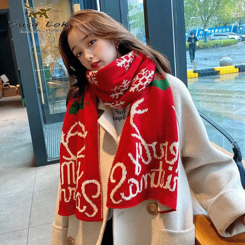 

Winter Women Scarf Shawl Girl Christmas Long Double Knitting Wool Shawls шарф зимний jersey sjaal scarves sciarpa invernale