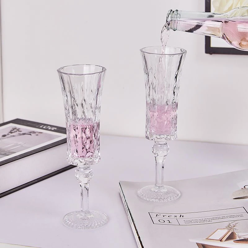 

115ml Cocktail Vintage Relief Tall Champagne Glass Transparent Glasses Drinking Drinkware Wine Goblet Juice Cup Luxury Glassware