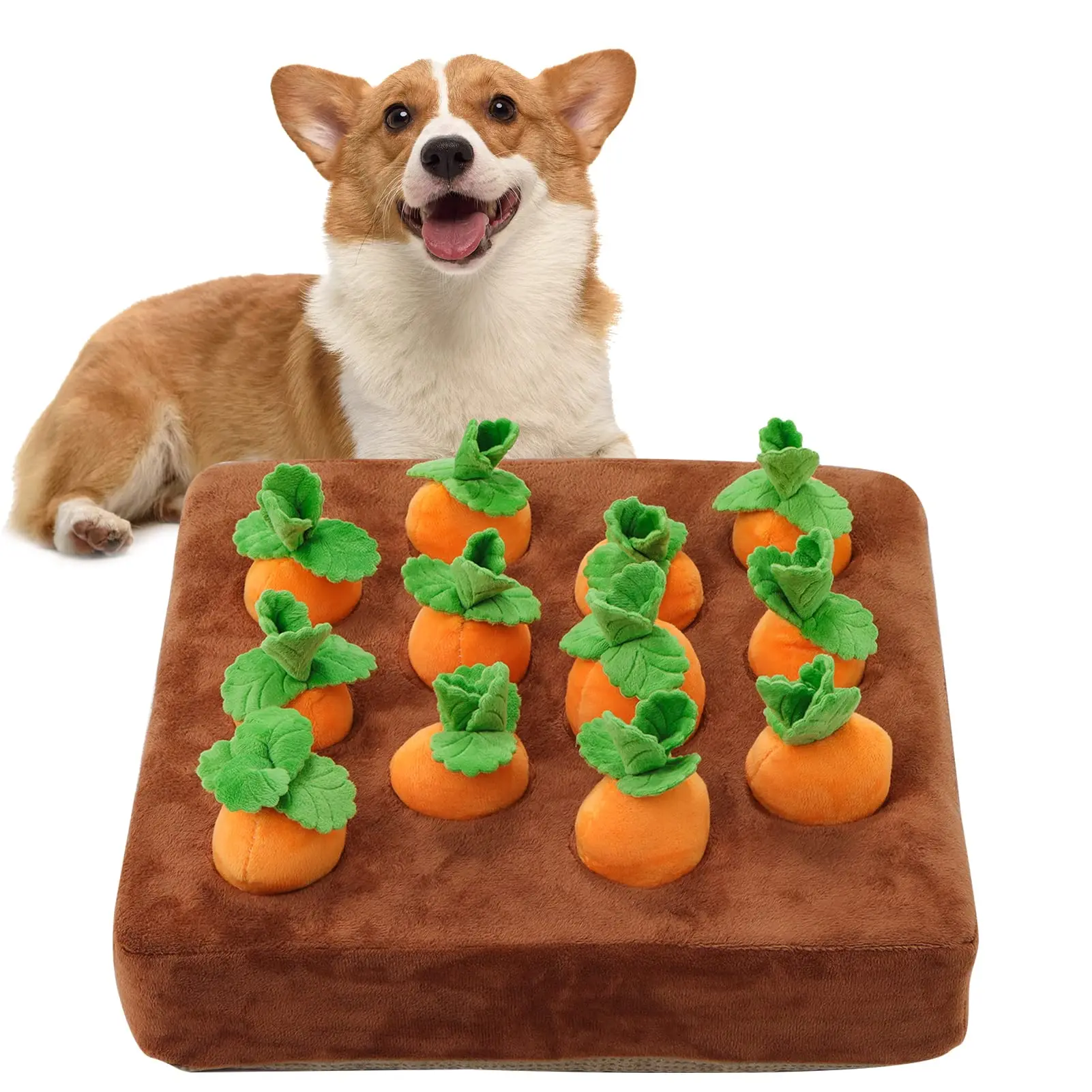 

Carrot Dog Toy Interactive Mat for Dogs Plush Puzzle Toys Non-Slip Nosework Feed Games for Pet Stress Relief with 12 Carrots