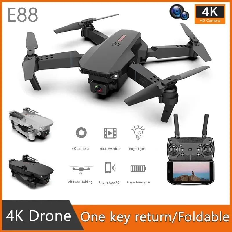 

Новый мини-Дрон E88 4K 1080P Двойная камера с широким углом WIFI FPV Радиоуправляемый Дрон складной Квадрокоптер Вертолет игрушка