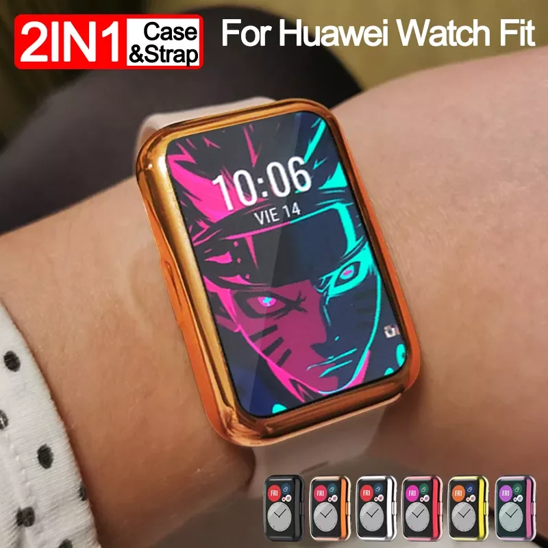 

Silicone Case+Strap for Huawei Watch Fit watch Accessories Bumper All-Around Screen Protector Case Cover With Wristband Bracelet