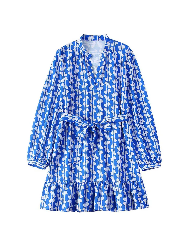 

Женское короткое платье с принтом PB & ZA4437105, летнее винтажное платье с длинным рукавом, 2022