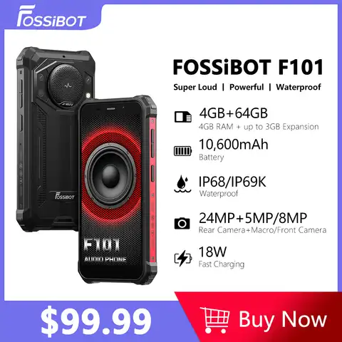 FOSSiBOT F101 Надежный смартфон 4GB RAM 64GB ROM 10600mAh Сотовый телефон Водонепроницаемый телефон Android 24MP Камера 5.45 дюймов Мобильные телефоны