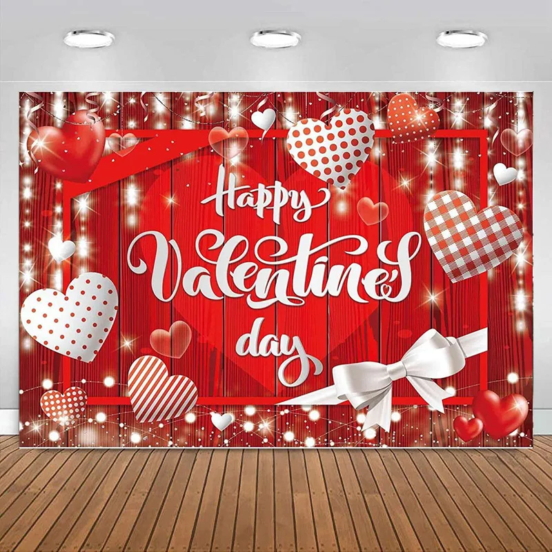 

Happy Valentine's Day Backdrop Romance Banner Love Couple Party Supplies Red Heart Balloons Decoration Photography Background