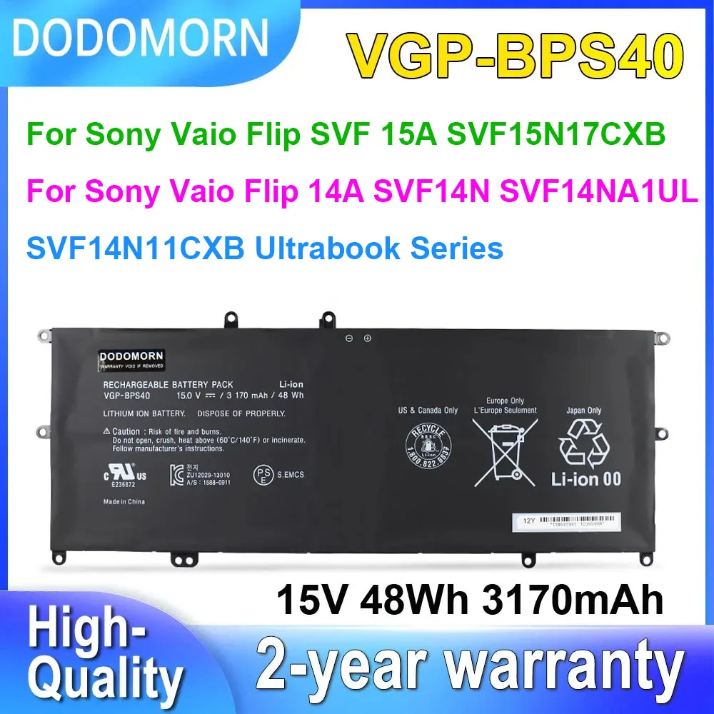 Аккумулятор DODOMORN для ноутбука Sony Vaio Flip 14A SVF14N SVF14NA1UL SVF 15A SVF15N17CXB SVF15N28PXB BPS40 15 в 48 Втч