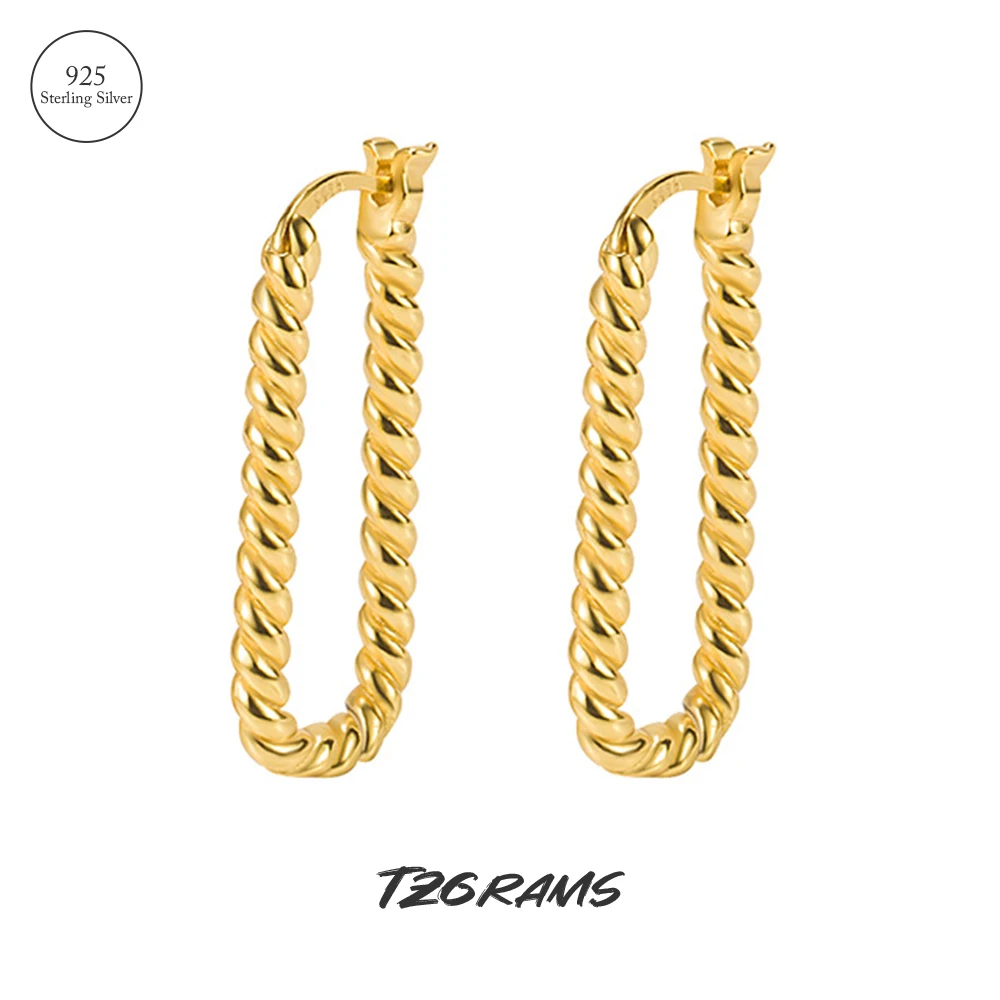 

TZgrams 18k Gold Twist Earrings For Women U-shape Drop Earrings 925 Sterling Silver Korean Fashion Jewelry Summer Accessories