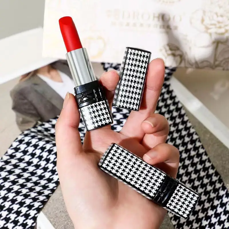 

New Limited Edition Rouge Houndstooth Matte Lipstick 3.5g Cosmetics Lip Color Waterproof High Quality Makeup+GIFT