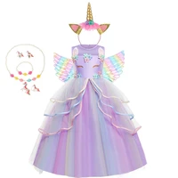 kids unicorn dress for girls flower appliques ball gown little girl princess dresses elegant party costumes children clothing