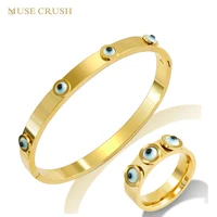 muse crush trendy jewelry set high quality stainless steel eyes bracelet bangle gold color plated rings for women party jewelry