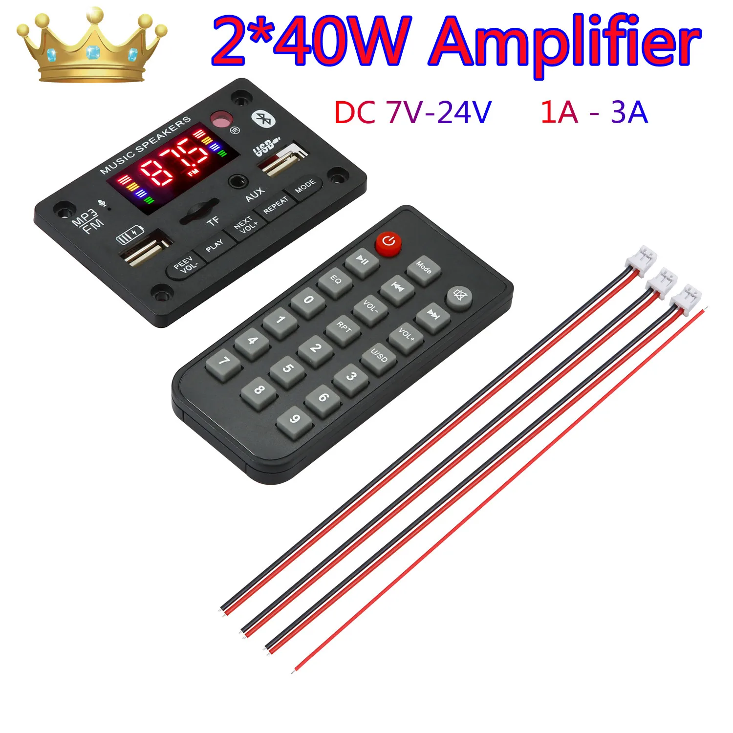 

12V 80W Amplifier MP3 Decoder Board Bluetooth 5.0 40W Car MP3 Player USB Recording Module FM AUX Radio For Speaker Hands-Free