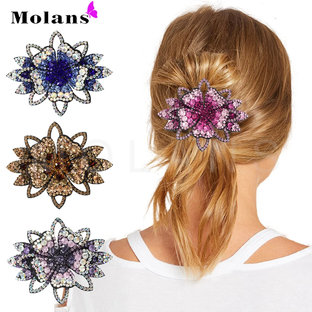 

Molans French Girl Retro Rhinestone Flower Duckbill Clip High-quality Crystal Jewelry Fashion One Word Clip Hair Accessories