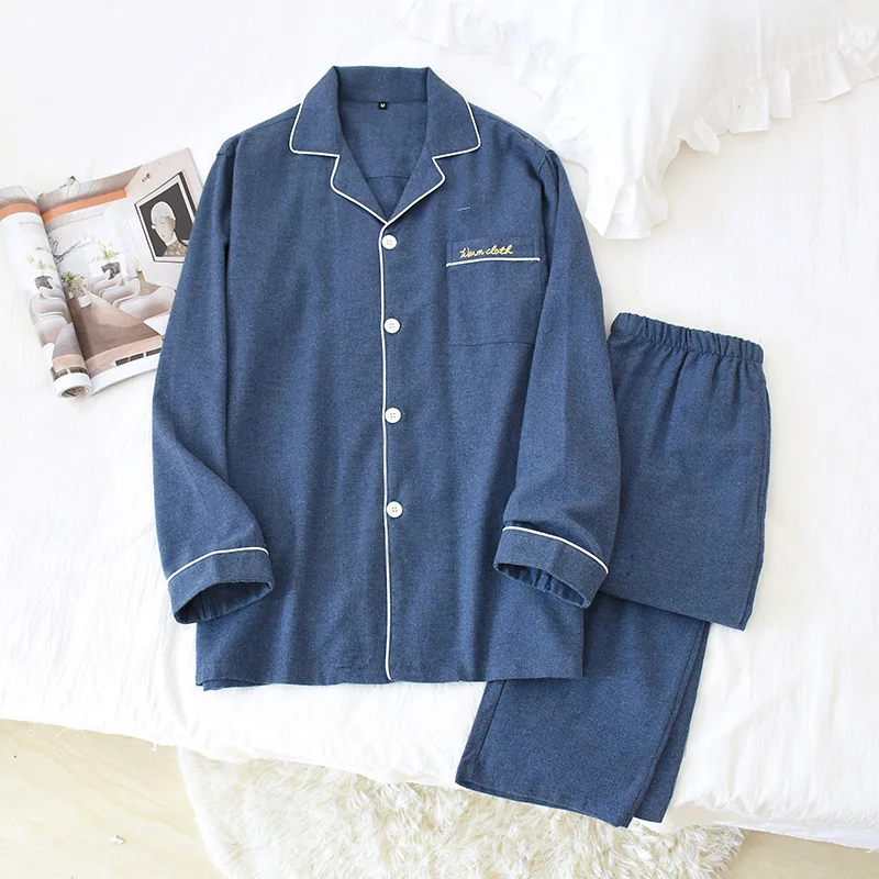 Men's Spring Autumn Cotton Solid Color Long Sleeves Couple Pajamas Set 2 Pieces Pyjamas Pijamas Set For Man Women