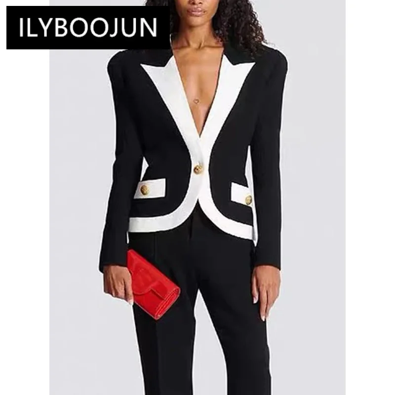 Бренд 2024 дизайнерская черная короткая куртка женская цветная с одной золотой