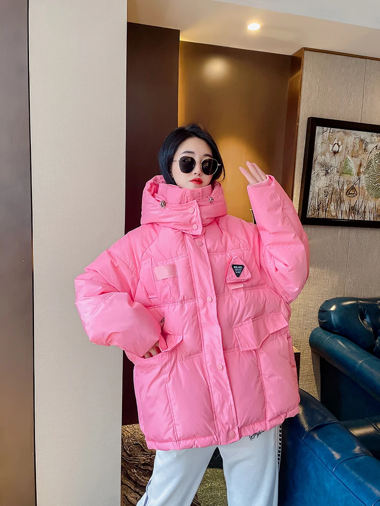 Candy-colored cotton-padded clothes 2022 winter new Korean version hooded down cotton jacket clothes loose bread clothes ins