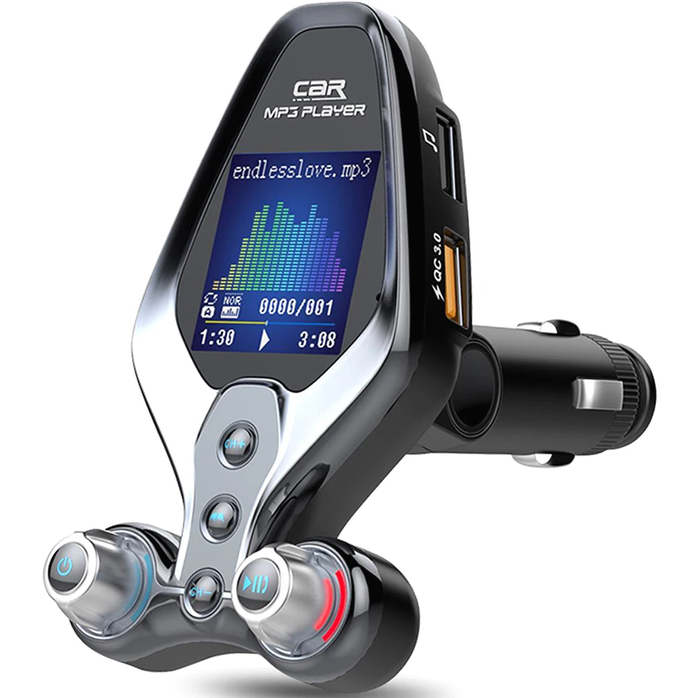 

FM-модулятор с ЖК-дисплеем, радиопередатчик QC3.0, автомобильное зарядное устройство USB, автомобильный комплект громкой связи, беспроводной Aux ...