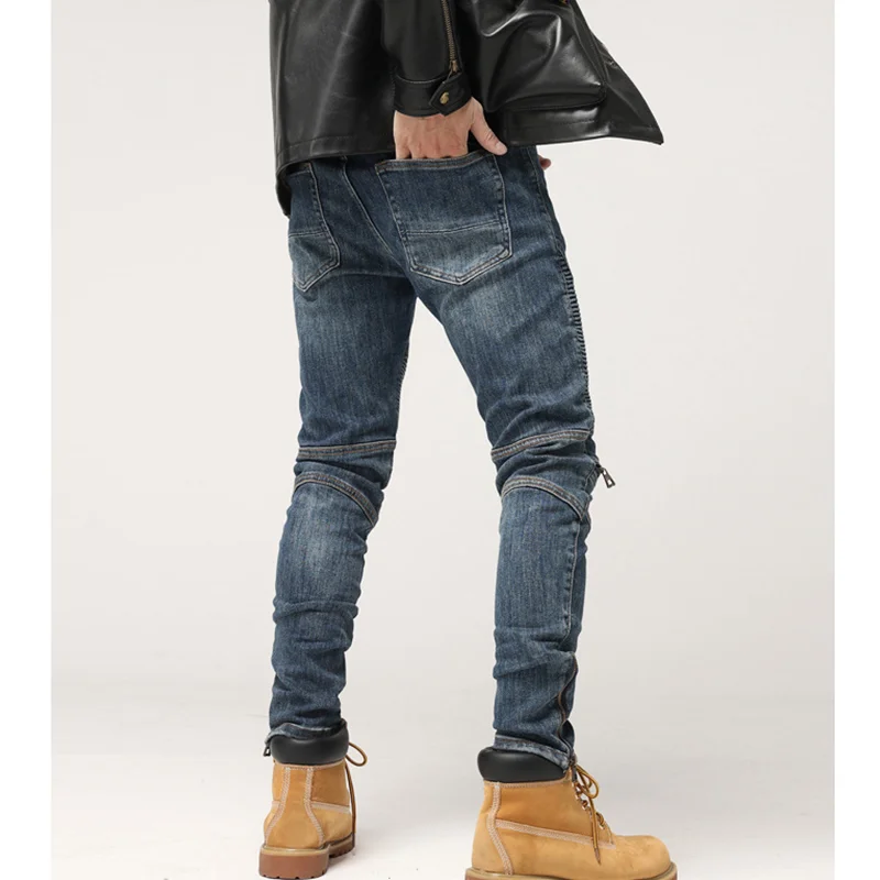 Streetwear Men New Pattern Knee Zipper Blue Jeans Self-cultivation Recreational Neutral Pencil Pants Autumn and Winter Female