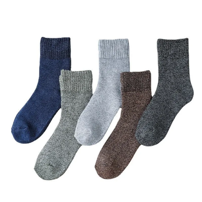 5 Pair Super Thicker Solid Socks Winter Men's Super Thick Warm High Quality Harajuku Retro Snow Casual Antifreeze Socks