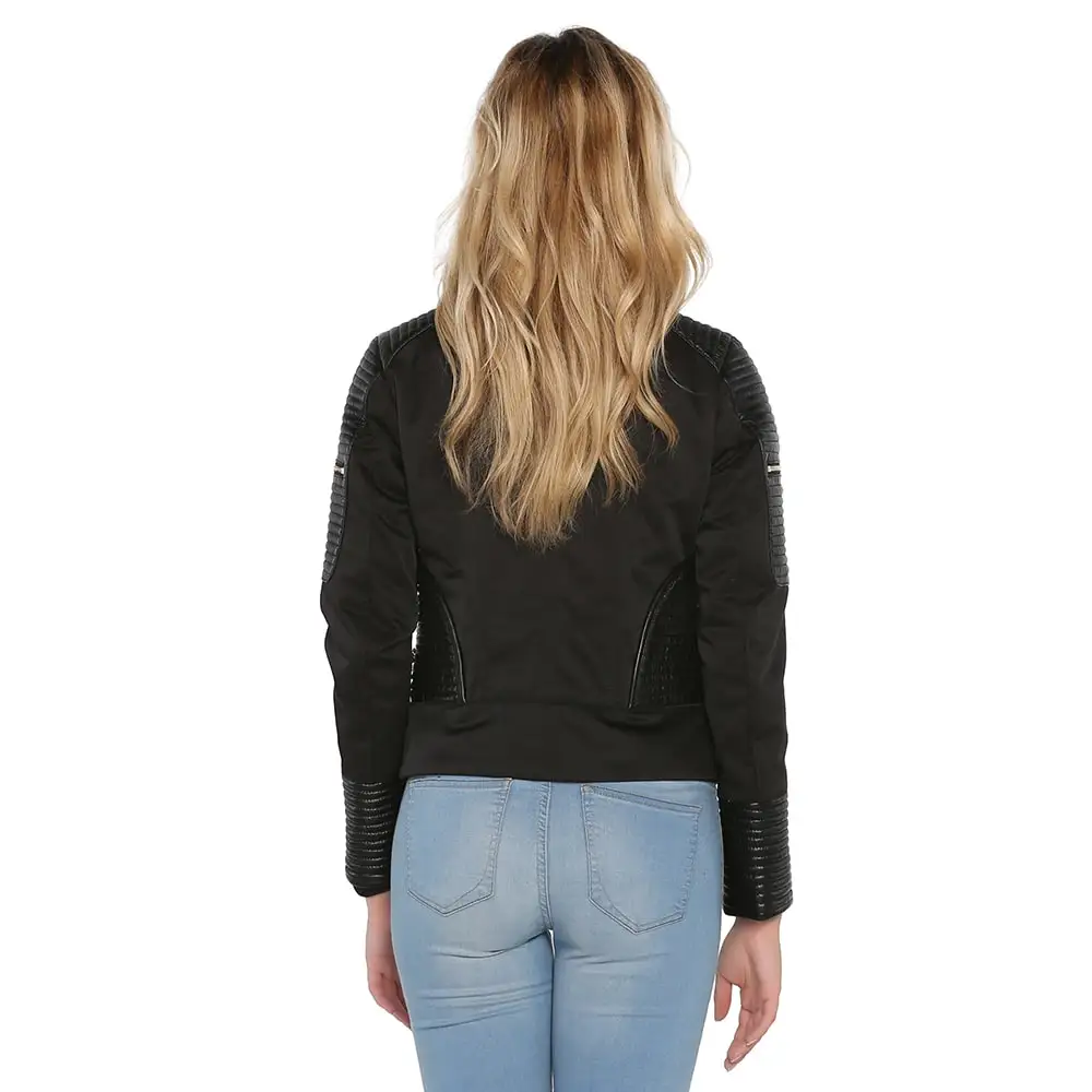 S'elite collection real leather and fabric women's black jacket genuine leather female water repellent winter autumn spring