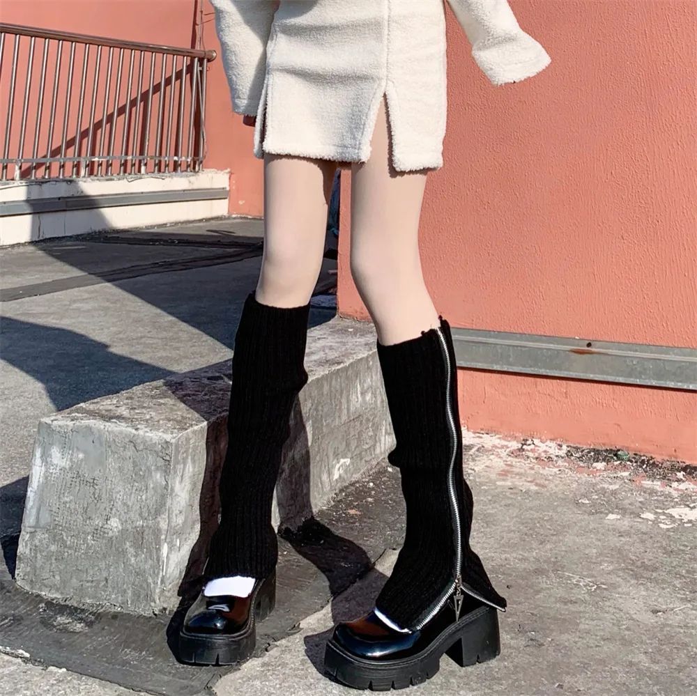 

Готические женские зимние носки для косплея, носки в стиле "Лолита" на молнии с носками, стильные Вязаные гольфы в стиле Харадзюку, новинка, теплые носки
