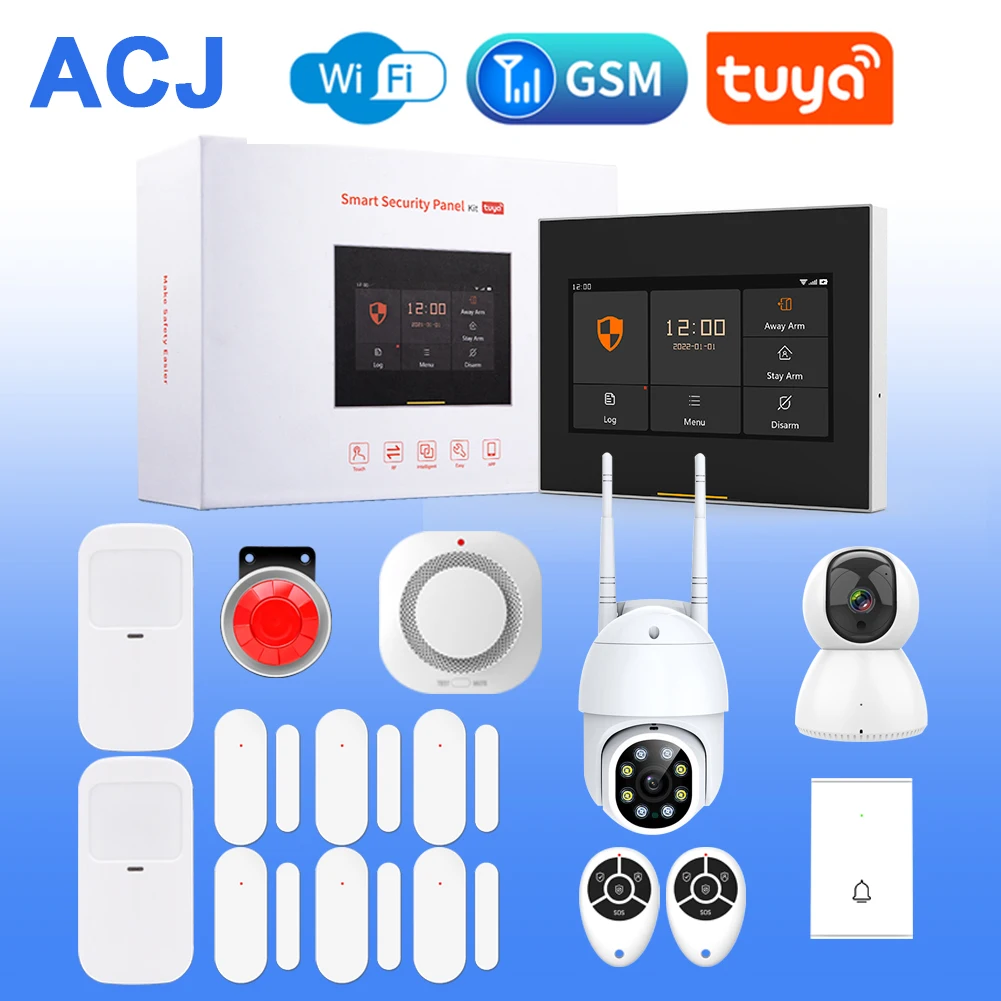 Enlarge ACJ PG103 Tuya Wireless Security Alarms Kit for Home Safety Alarm Smart House with Smoke Sensor PIR Detectors In-outdoor Camera