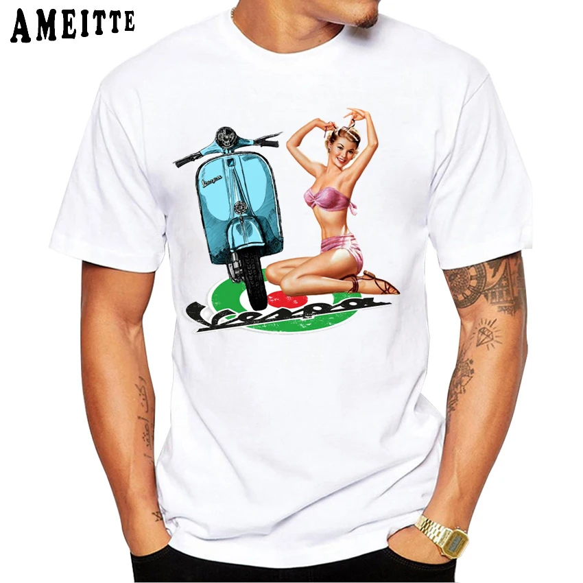 

2022 Summer New Harajuku Retro Vespa Riding T-Shirt Men's Hip Hop Classic Logo Casual Short Sleeve Shirt Clothing Crew Neck Top