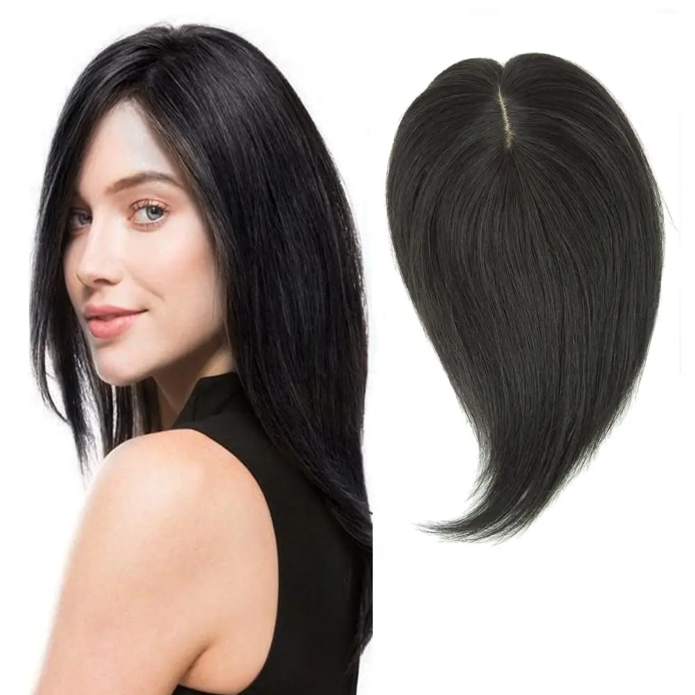 Mono Base  Women Toupee Hair Piece Volume Extension Straight Lace PU Human Remy Hair Natural Black Color Double Knots