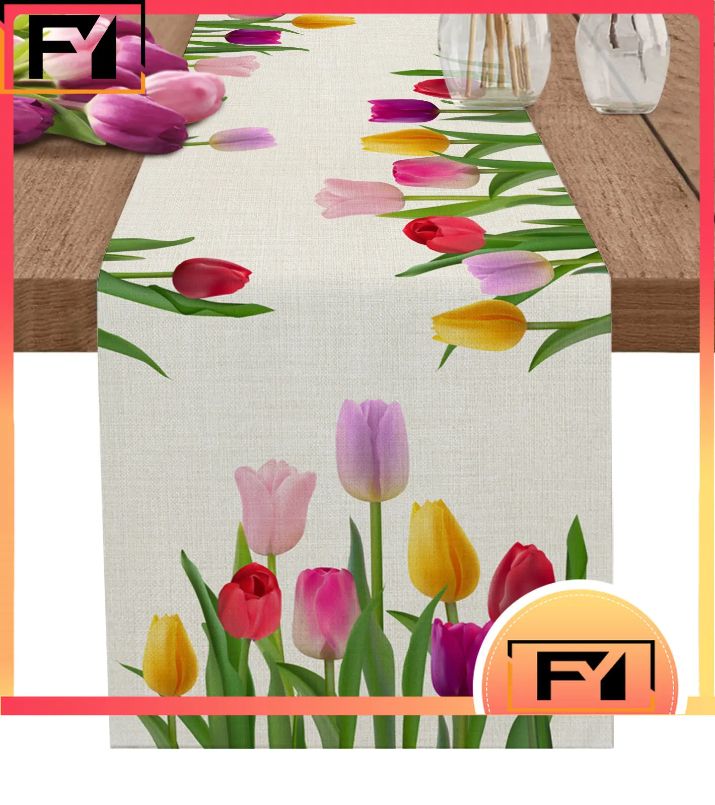 

Easter Decorations 2023 Tulip Flower Style Linen Table Runner Wedding Coffee Table Decor Party Dining Antifouling Table Runners