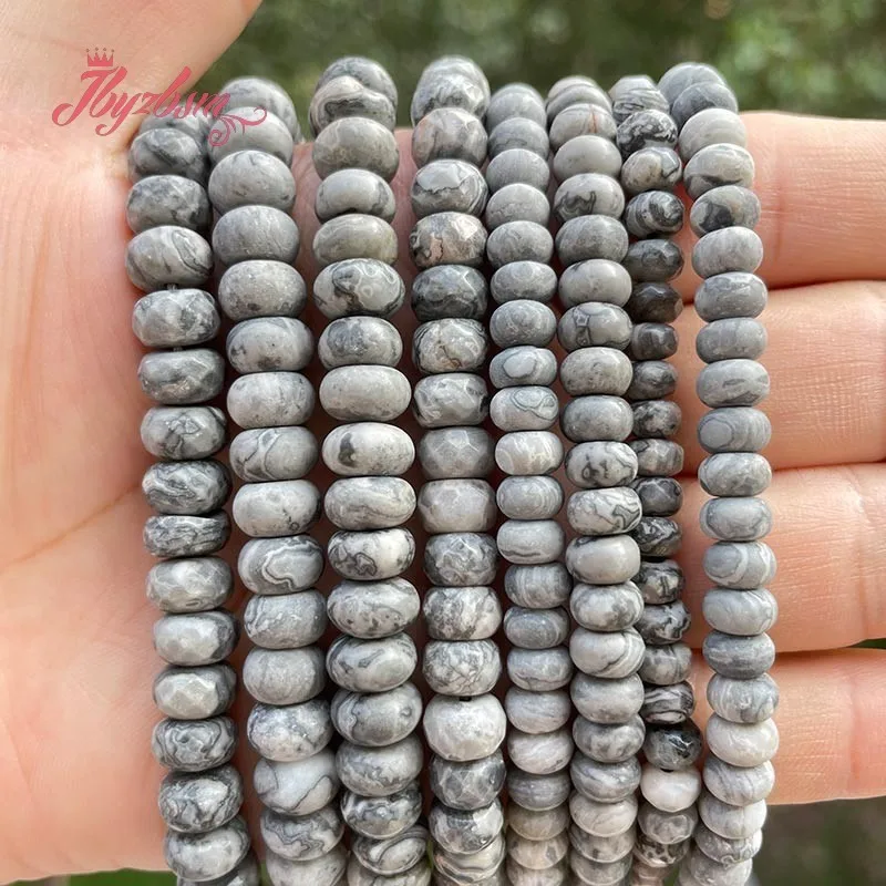 

Natural Gray Map Stone Rondelle Bead 3x6/4x8mm Loose Stone Beads For DIY Necklace Bracelets Earring Jewelry Making Strand 15"