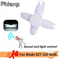 sound and light controle27 led bulb fan blade lamp ac 220v 28w foldable led light bulb lampada night lights for light lighting