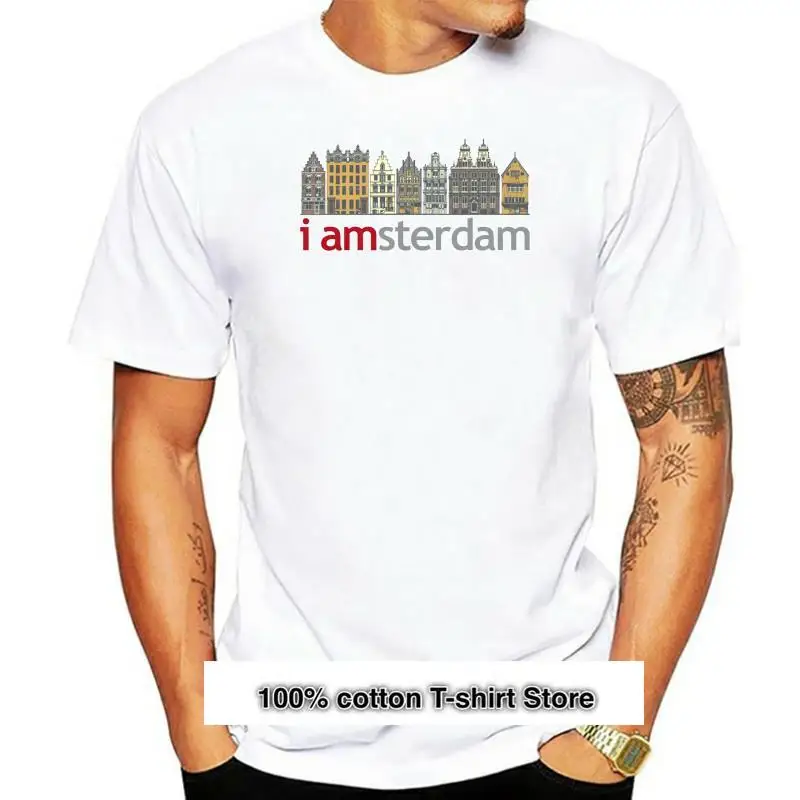 

Camiseta de manga corta con estampado de letras para hombre, Camisa lisa de Amsterdam, de manga corta, con cuello redondo, nueva