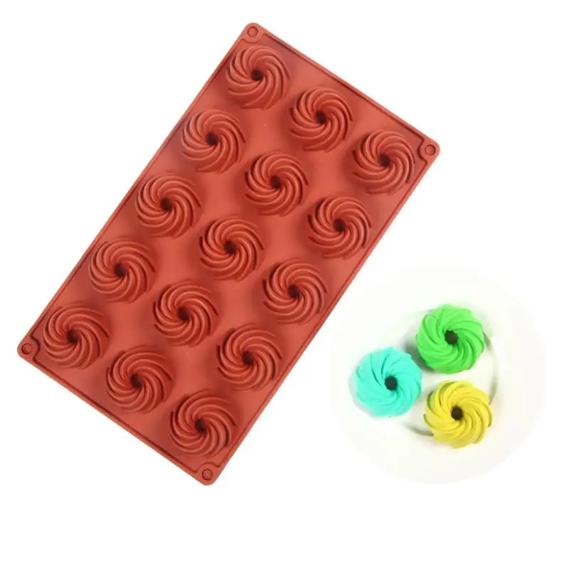 

Silicone 15pcs Small Spiral Cake Mould Donut Mousse Chocolate Mould Cookie & Candy Baking Tools