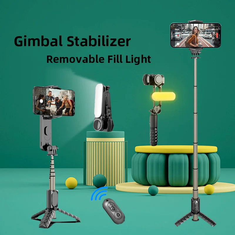 Handheld Gimbal Stabilizer Mini Selfie Stick Tripod with Removable Fill Light Wireless Remote Portable Phone Stand Holder New