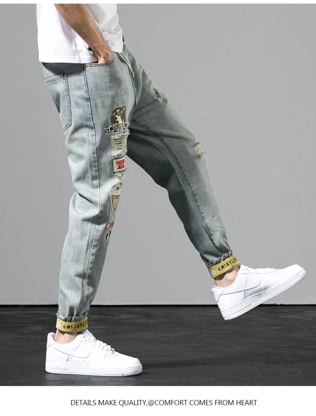 ICCLEK Casual Ripped Jeans Thin Jeans Men's Jeans Plus Size Jeans  Black Ripped Jeans  Skinny Jeans