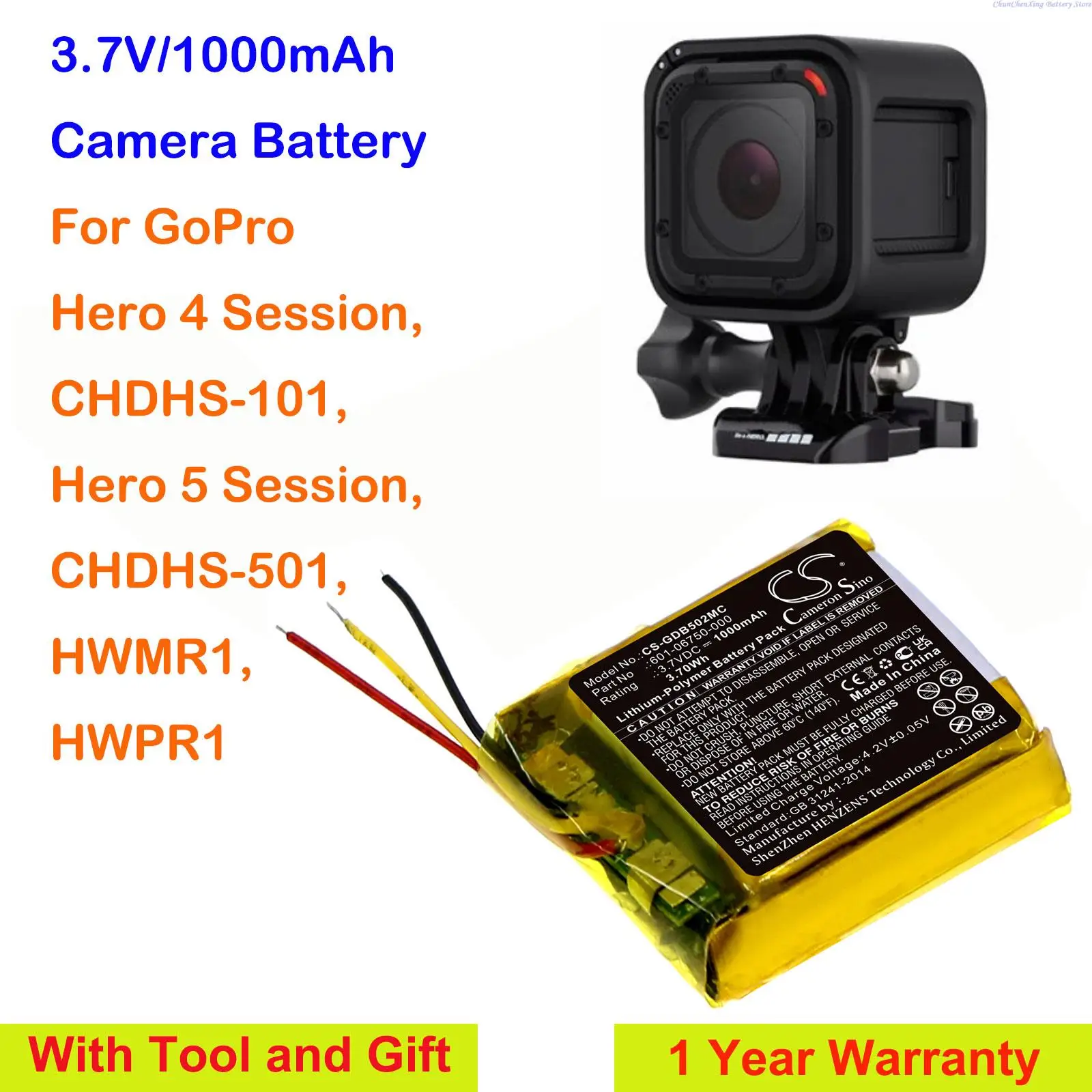 

OrangeYu 1000mAh Camera Battery 601-06750-000 for GoPro Hero 4 Session,Hero 5 Session,CHDHS-501,CHDHS-101,HWMR1,HWPR1