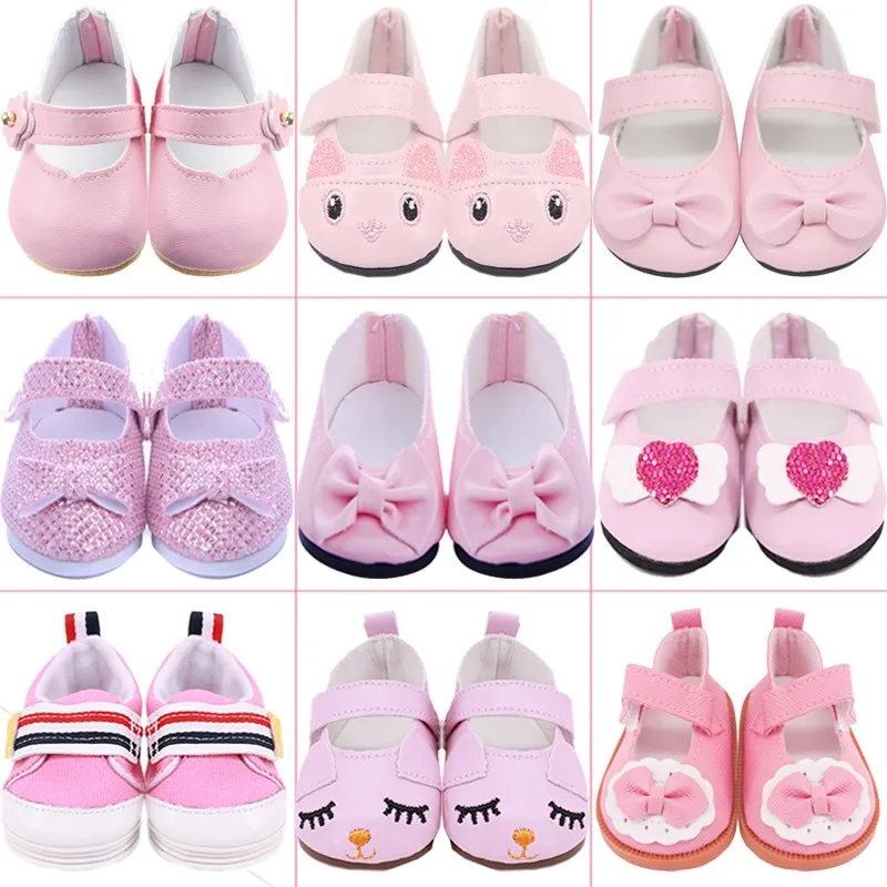 

7Cm Doll Shoes Clothes Pink Kitty Canvas PU Boots For 18Inch American&43Cm Reborn Baby Doll Accessories Girl`s Generation Toy