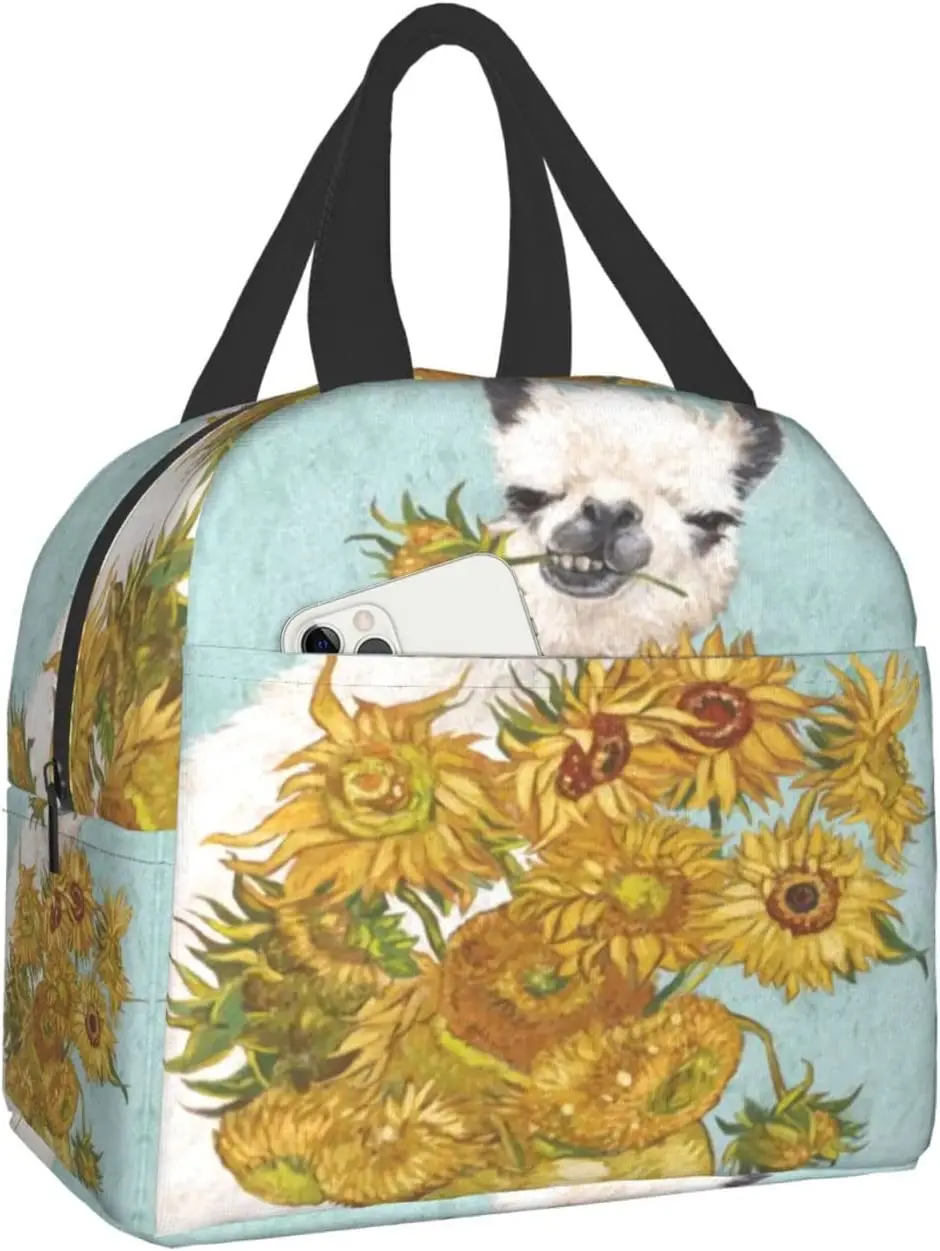 

Naughty Llama And The Sunflowers Lunch Bag Waterproof Insulated Reusable Meal Bag Lunch Box Food Drinks Container Picnic Beach