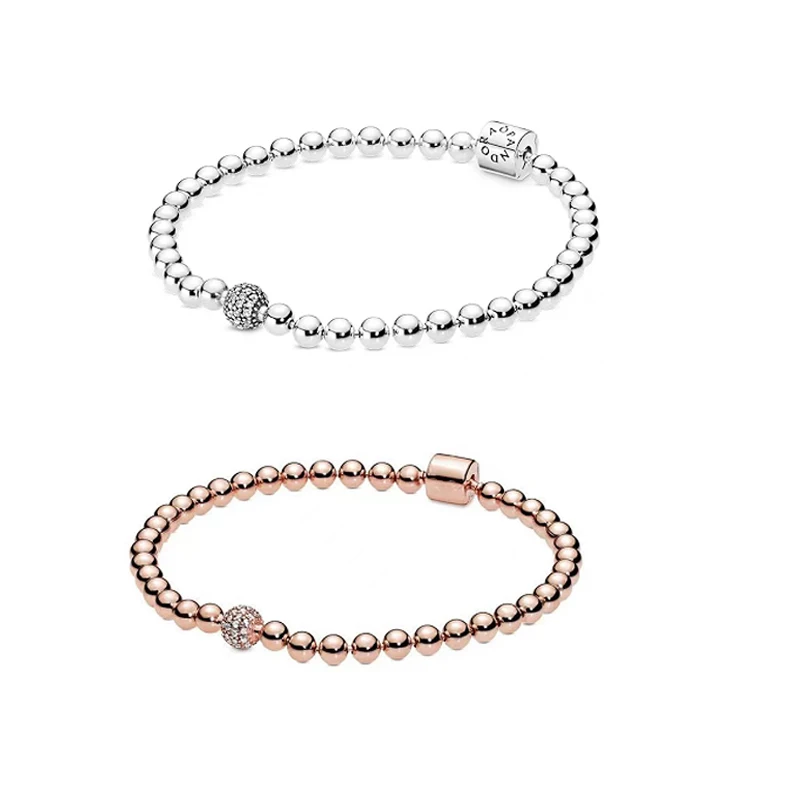 

Genuine Pandora New 925 Sterling Silver DIY Original Designer Rose Gold Pavé Diamond Bracelet Beaded Charm Fashion Luxury Gift F