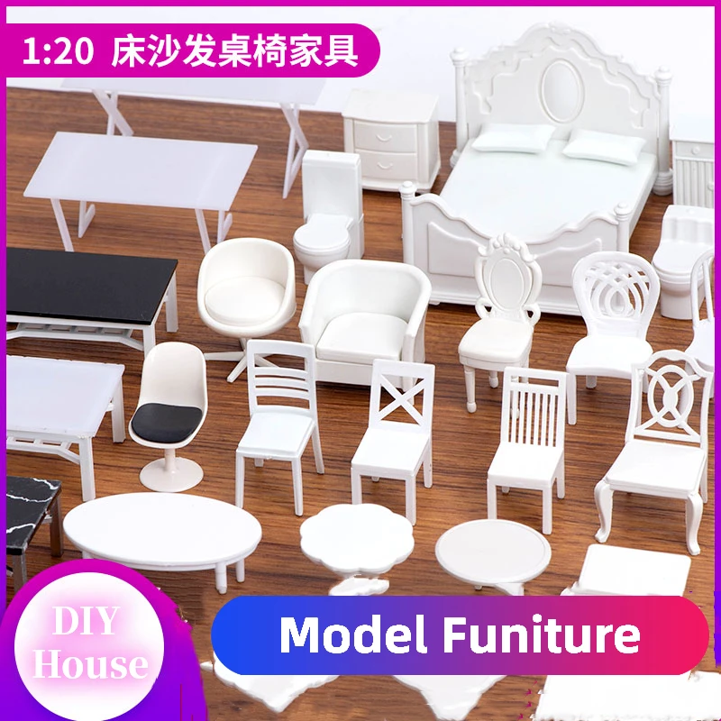 2pcs/4pcs 1:20 scale Miniature Dollhouse Furniture Model Table Chair Cabinet Shelf Architecture Model Accessories Home Layout