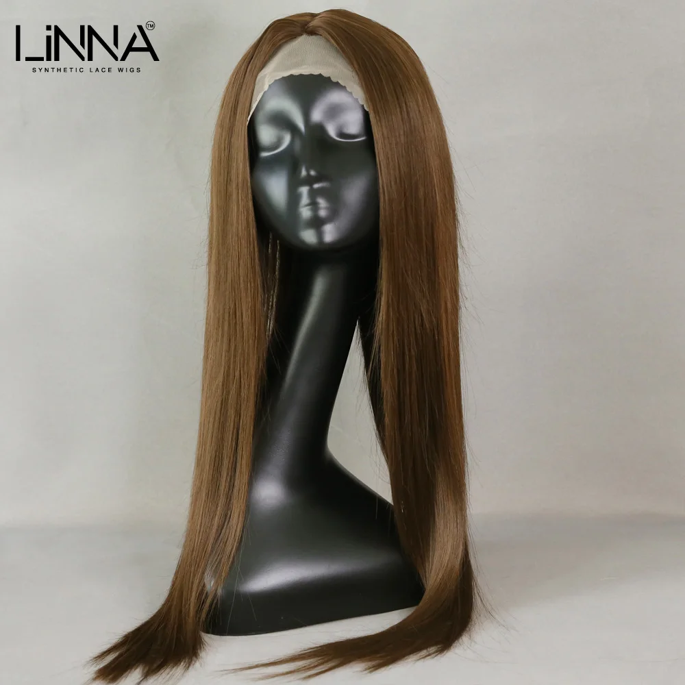 

LINNA Brown Color Synthetic Lace Wig For Women Long Straight Lolita Cosplay Wig Heat Resistant Wigs