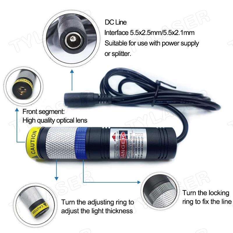 DOE 31 Lines Waterproof D20X90mm Focusable 450nm Blue Line 80mW Laser Module for Cutting Positioning enlarge