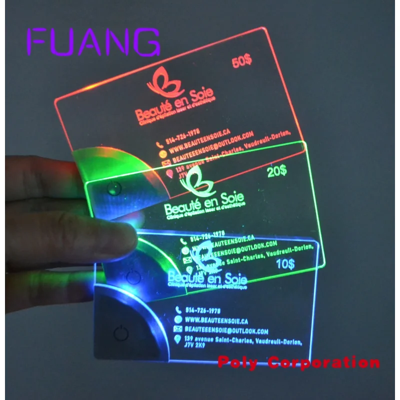 LINLI Patent Flashing Glowing Personal Name Card for Promotional, Branded Advertising Acrylic Business LED  Card