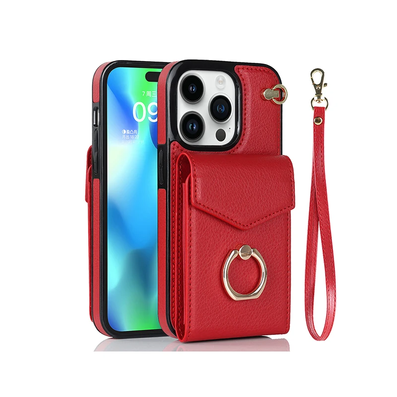 Leather Pouch Finger Ring Holder Multifunction Phone Case For Iphone 13 12 Mini 14 11 Pro Max X Xr Xs Max 7 8 Plus Se 13Pro Case