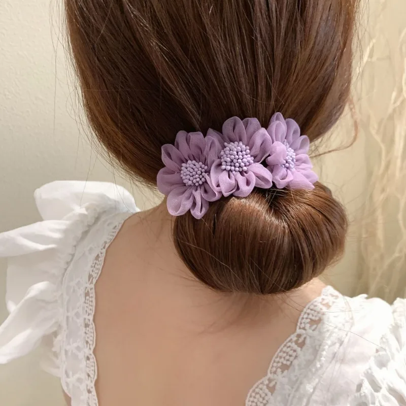 Женский элегантный шифоновый пучок с цветком создатель прически Maruko длинный