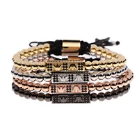 5mm gold color double crown sign beads bracelet for men women copper beads classic metal adjustable handmade chain bangle