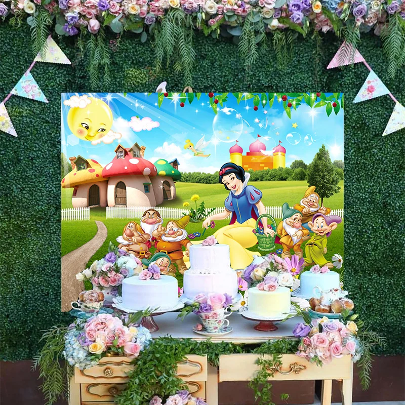 

Disney Seven Dwarfs Snow White Girl Princess Happy Birthday Cartoon Fairy Tale Part Backdrop Party Decoration Backgrounds Banner