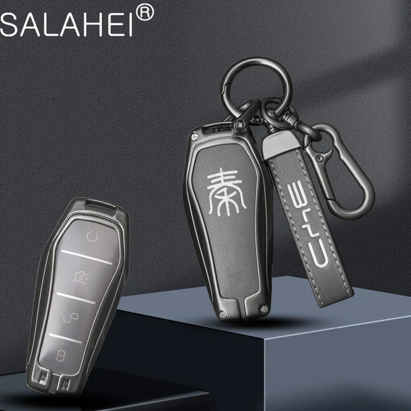 

Zinc Alloy Car Key Case Full Cover Key Bag Shell Holder Protector For BYD Qin Plus Ev Pro Dmi 2021 Auto Key Decoration Accessory